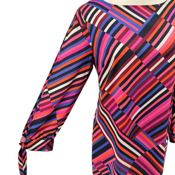 Trina Turk Jaxon Colorful Geometric Stripe Print Long Split Sleeves Shift Dress - Picture 9 of 14